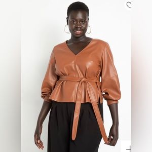 Camel colored faux leather top